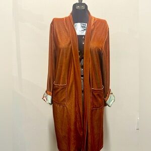 Velvety kimono-inspired coverup/robe burnt orange and floral (s)